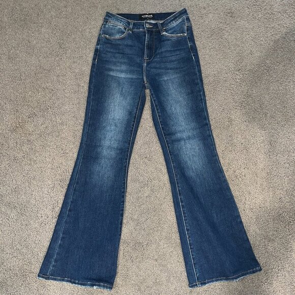 SOCIAL THREADS X RISEN High Rise Dark Wash Big Bell Flare Wide Leg Jeans - 3/26 - Picture 1 of 10